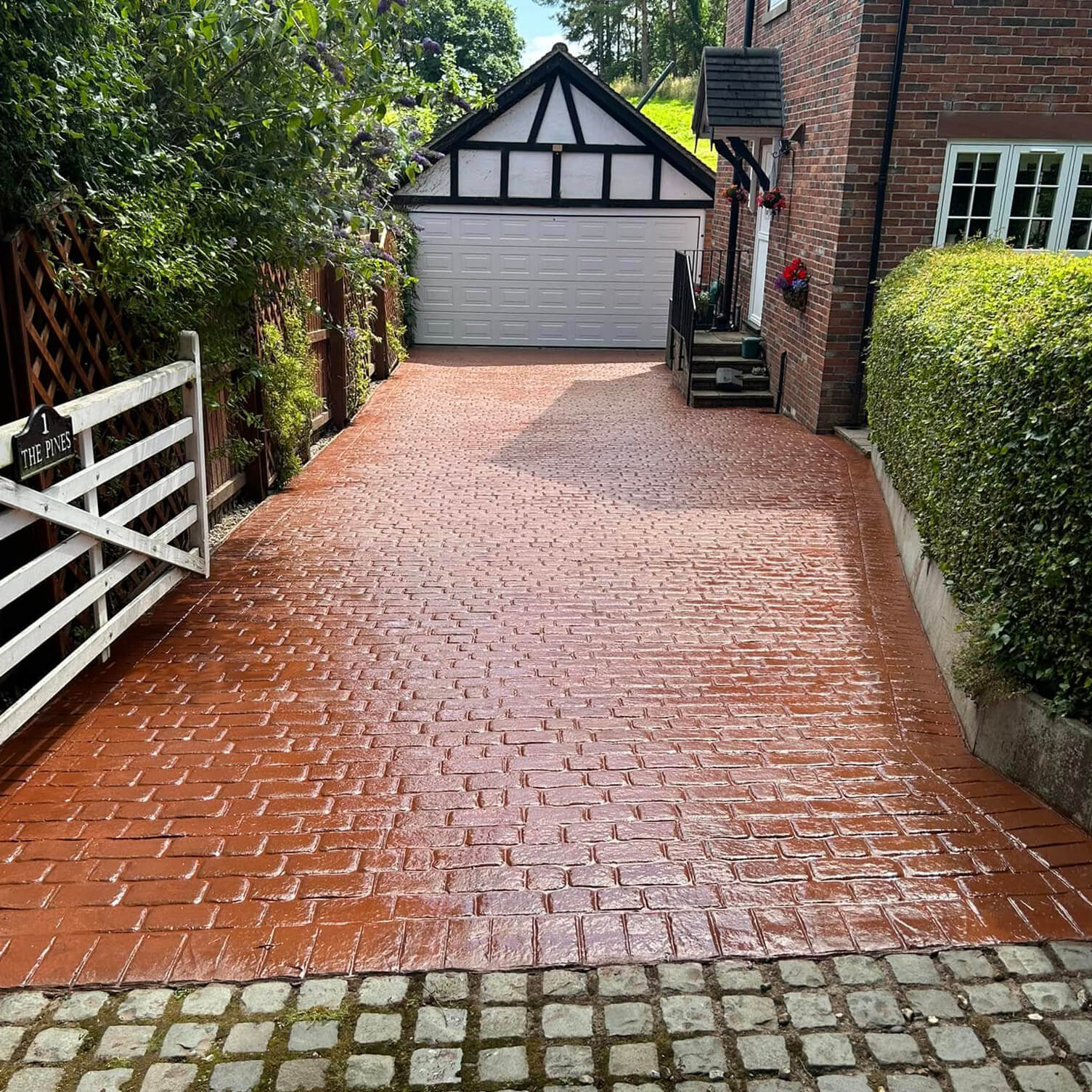 Coloured imprinted concrete driveway